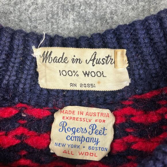 Rogers Peet Company Mens Small Red Navy Australia 100% Wool Sweater Vintage Knit - Picture 2 of 7